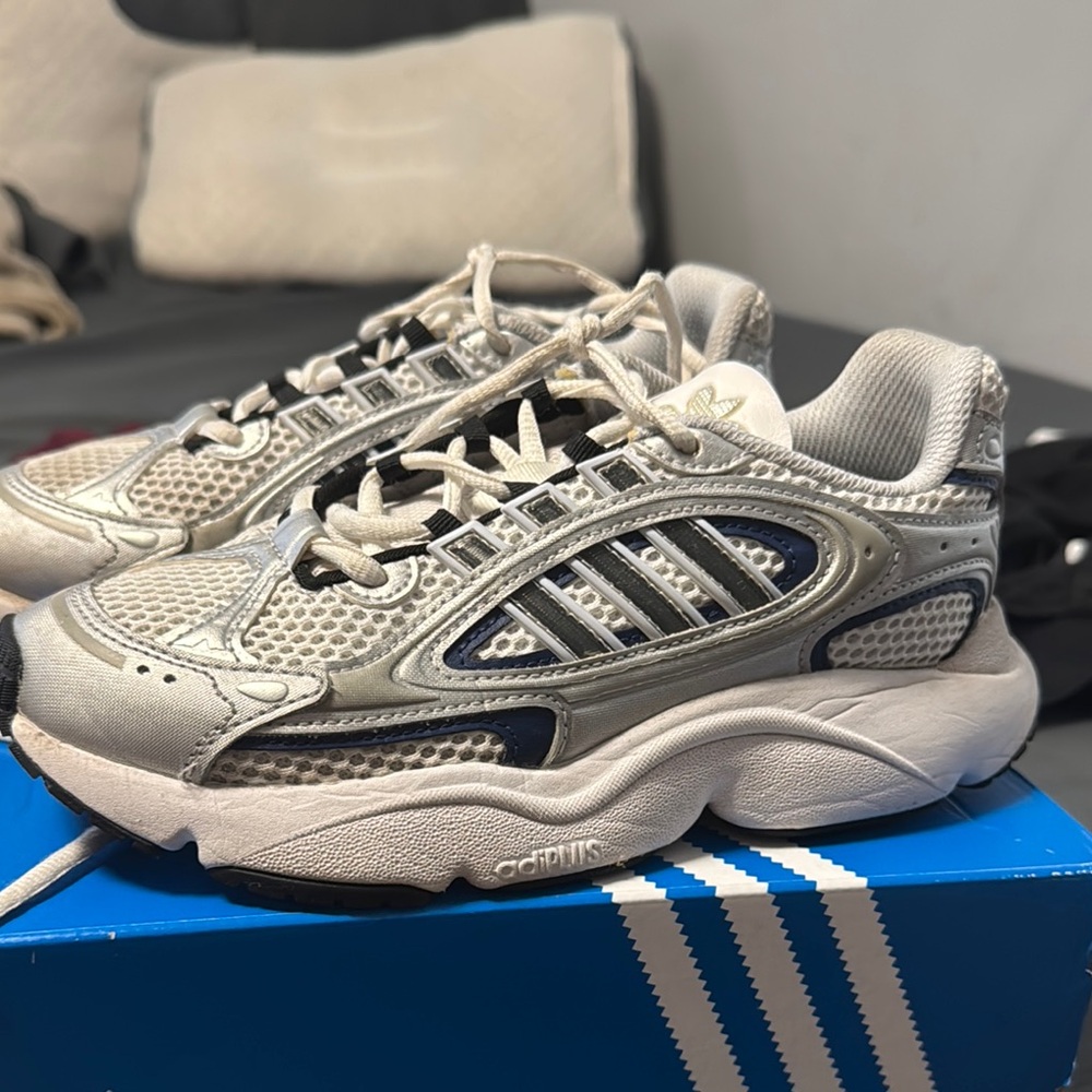 Adidas Silver and Blue Sneakers